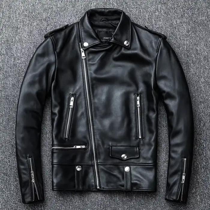 Veste en cuir de mouton naturel pour hommes, veste de moto noire douce, vêtements de moto, manteau court Slim pour motocycliste, printemps et automne