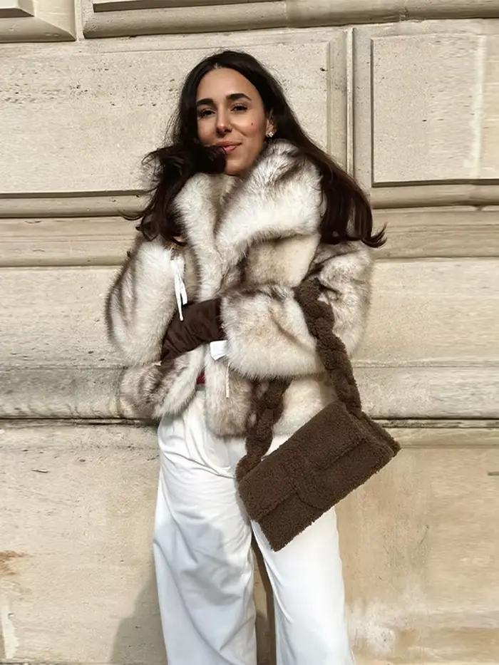Chaud revers col recadrée manteaux courts femmes mode fausse fourrure à manches longues manteaux ouverts dame automne hiver Flush Chic vestes décontractée
