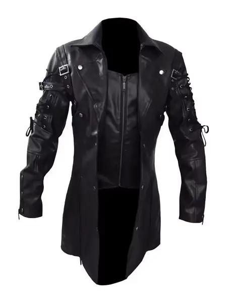Veste de motard gothique médiéval pour hommes, veste en cuir, noir, rouge, style punk, manteau steampunk, automne, hiver, moto, 5XL