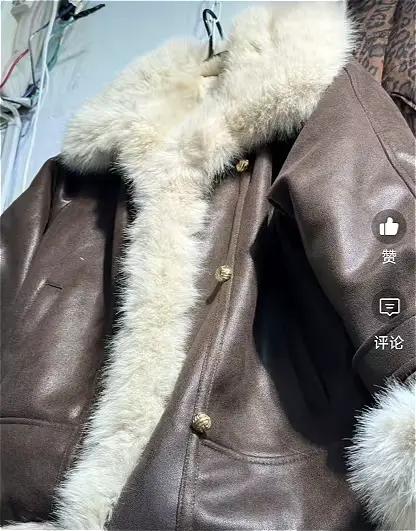 Parka avec revêtement en fourrure et cuir pour femme