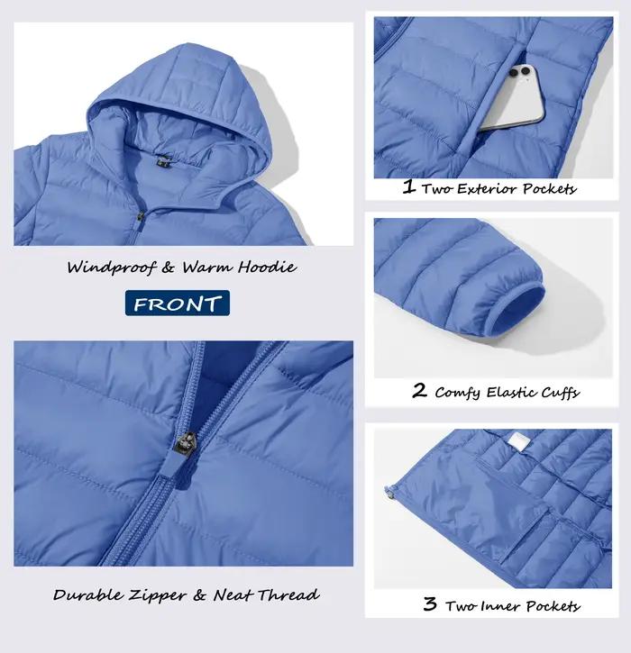 TACVASEN Veste bouffante à capuche avec fermeture éclair complète pour femme Manteaux chauds matelassés d'hiver Coupe-vent décontracté rembourré léger vêtements d'extérieur
