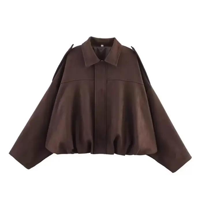 Blouson aviateur femme 2026 printemps automne cuir similicuir design décontracté et élégant coupe ample manches chauve-souris streetwear occassions spéciales et quotidiennes
