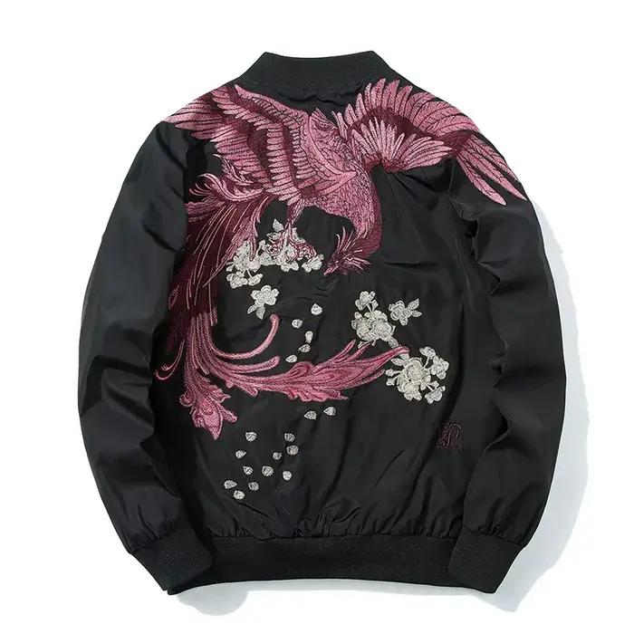 Veste de baseball brodée d'oiseaux pour hommes et femmes