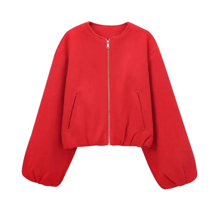 Mujer Bomber Vest Femme Polyester Solide Sportif Vestes Courtes à Manches Longues Pour Entrainements et Sorties Spéciales