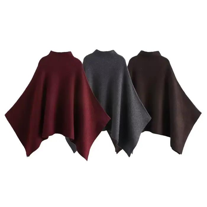 Manteau cape asymétrique en tricot pour femme, style européen, collection 2026