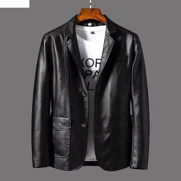 Nouvelle veste en cuir pour hommes d'affaires décontracté revers en cuir PU Blazers mode solide mince Style coréen manteau en cuir grande taille 6XL