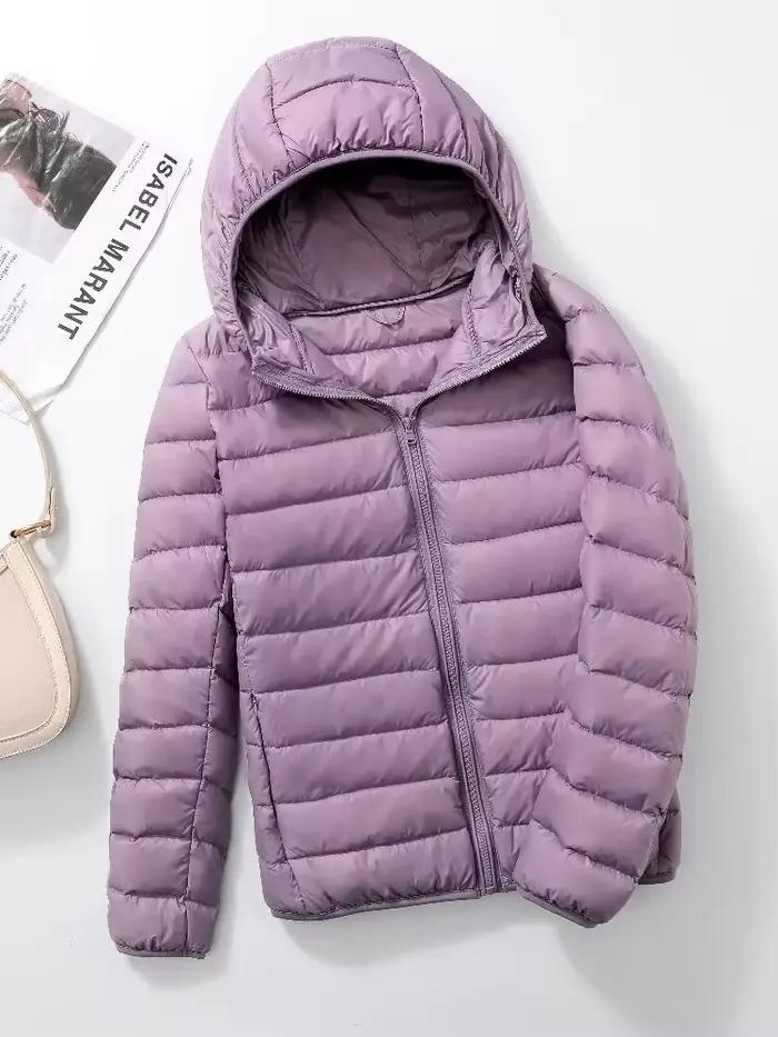 Doudoune ultra légère à capuche pour femme, duvet de canard blanc, coupe-vent chaud, design décontracté, multiple tailles et couleurs, pour toutes les saisons