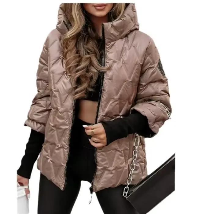 Parka à capuche femme épaisse et solide avec fermeture éclair et poches décontractées pour automne hiver 2025 vestes streetwear chaudes