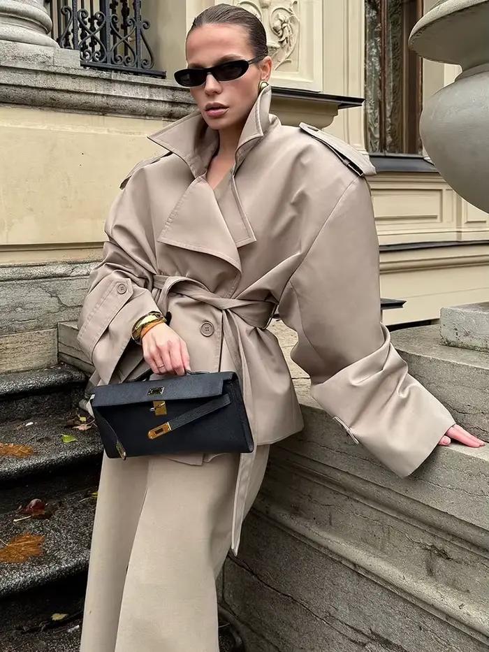 Trench-Coat Long à lacets pour femmes