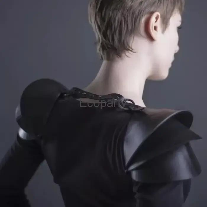 Armure d'épaule gothique médiévale pour adultes, accessoire de Costume de chevalier guerrier, harnais en cuir Pu noir, Cape d'armure, Costumes de Larp
