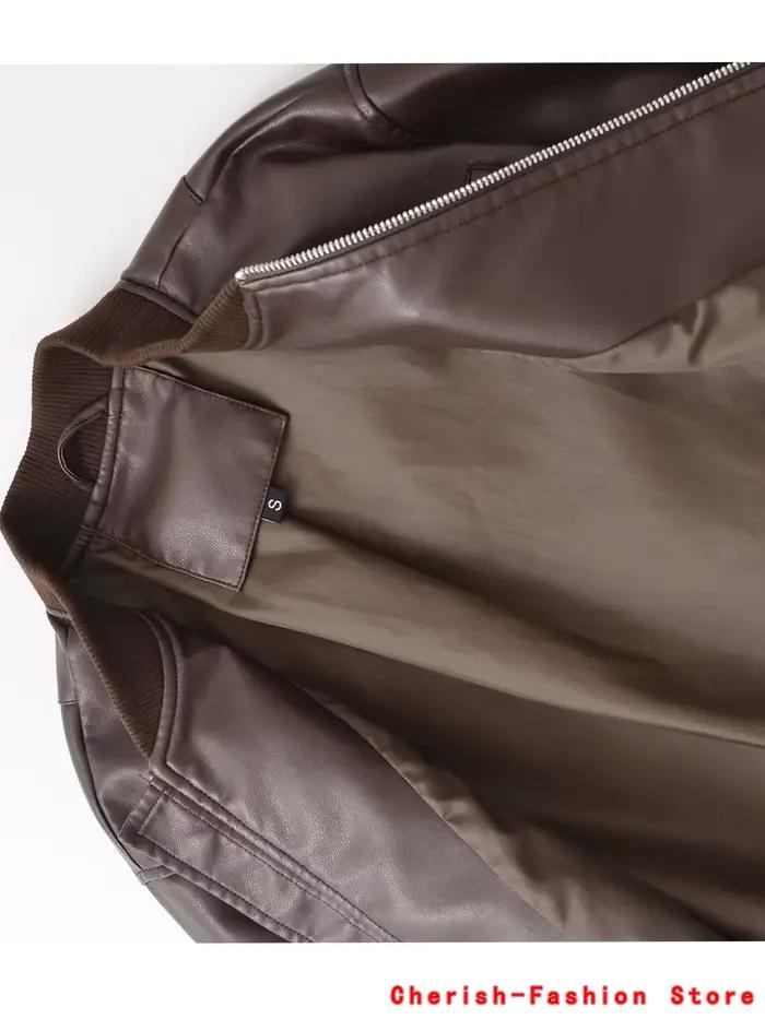 Veste bombardier vintage en simili cuir pour femme, style décontracté, manteau court à manches longues, fermeture éclair, pour l'automne-hiver, à offrir pour diverses occasions spéciales