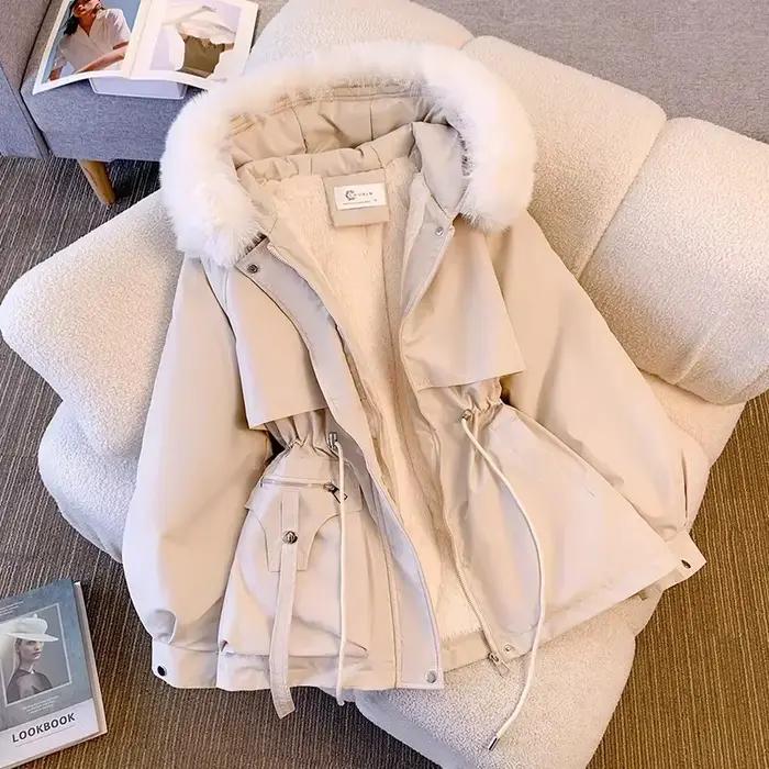 Veste d'hiver à capuche doublée polaire pour femme