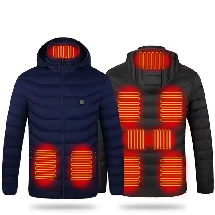 9 zones veste chauffante hommes hiver chaud USB vestes chauffantes Thermostat intelligent à capuche à manches longues vêtements chauffants manteau imperméable