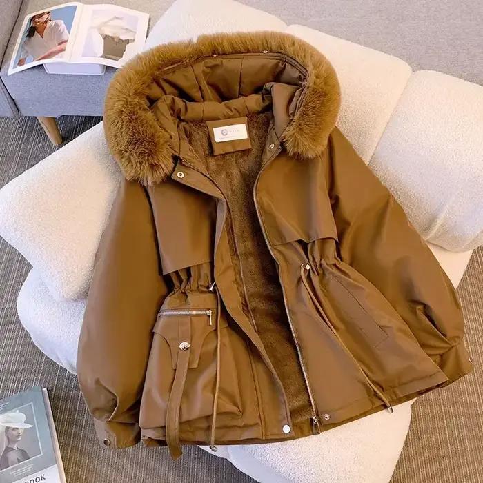 Veste d'hiver à capuche doublée polaire pour femme