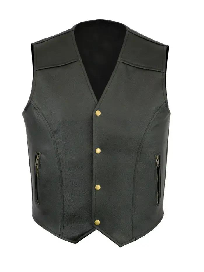 Gilet de moto en cuir synthétique style punk pour hommes, grande taille, col en V, boutonnière, poche avant, pour quatre saisons, occasions décontractées