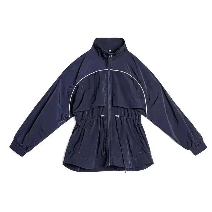 Maden Veste coupe-vent courte légère à col montant pour femme Parka contrastée bleu marine avec cintré à la taille pour le printemps et l'automne