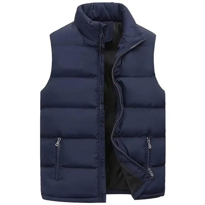Hommes gilet veste chaude sans manches vestes hiver imperméable à l'eau manteau à glissière automne col montant