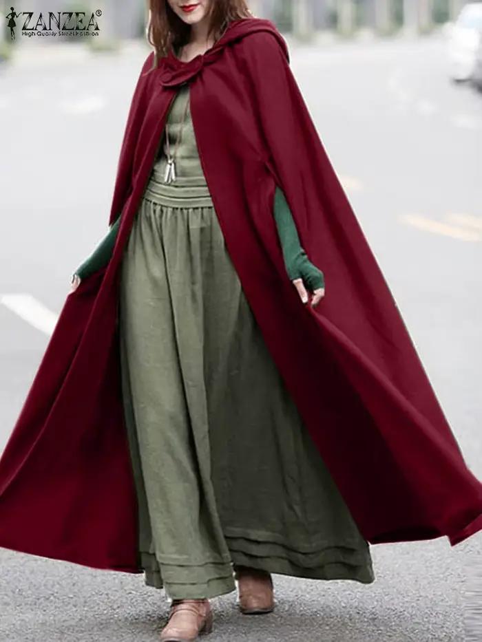 Mode longue Cape manteau ZANZEA femmes à capuche laine mélange