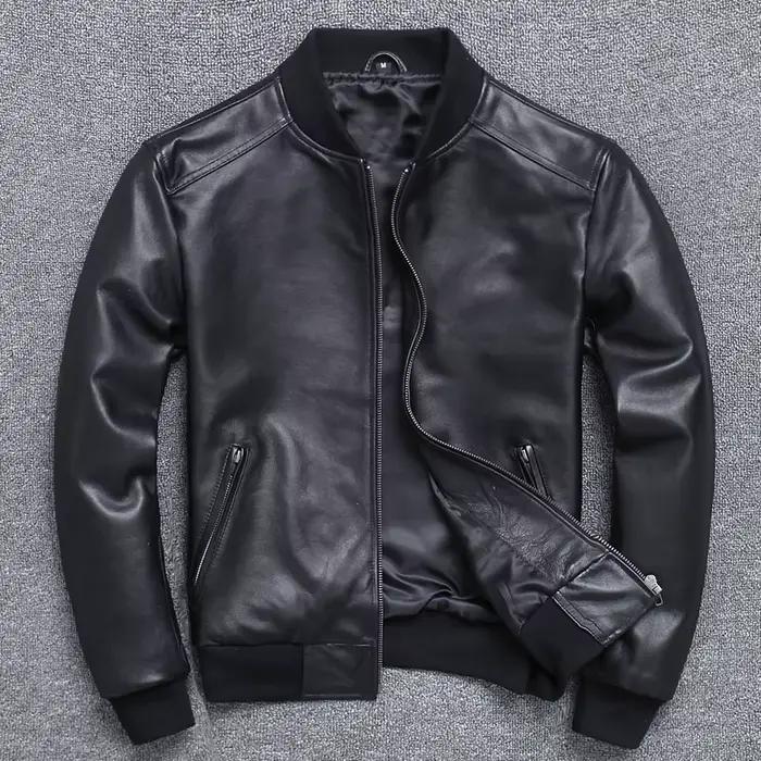 Blouson aviateur aviateur en cuir véritable pour hommes