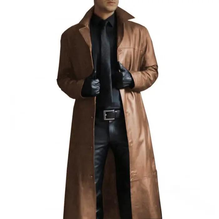 Veste longue en cuir pour hommes de haute qualité Q015 à la mode dieu des joueurs couleur unie vêtements de travail Style coupe ajustée manteau décontracté