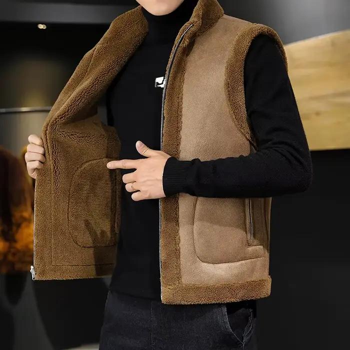 Gilets d'hiver en laine d'agneau pour hommes