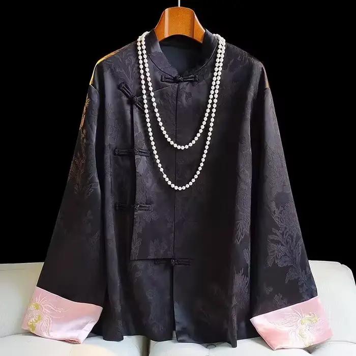 Vestes d'extérieur veste brodée avec col incliné et boucle pour femmes automne rétro Tang costume