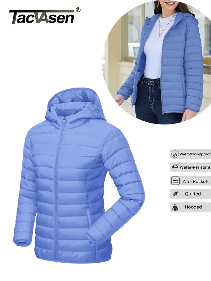 TACVASEN Veste bouffante à capuche avec fermeture éclair complète pour femme Manteaux chauds matelassés d'hiver Coupe-vent décontracté rembourré léger vêtements d'extérieur