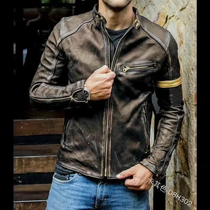 Veste de motard en cuir noir pour hommes