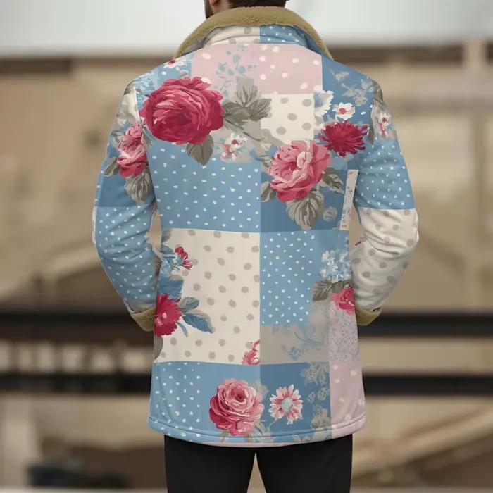 Vestes patchwork rétro vintage avec col en fausse fourrure, motif floral à pois, bouton sur le devant, automne hiver, style Boho, manteau d'extérieur unisexe