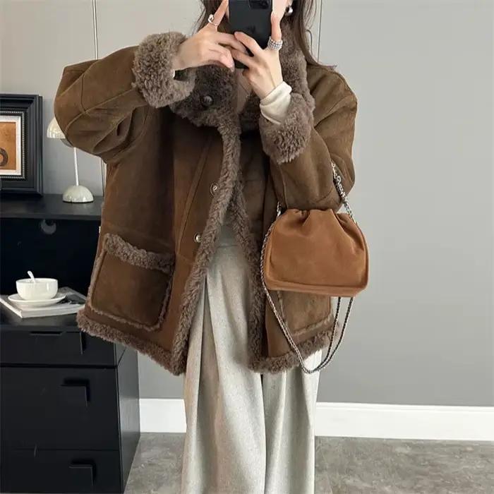 Manteau ample polyvalent de tempérament de style coréen, nouveau manteau d'hiver en laine épais et chaud doublé polaire pour femmes, 2025
