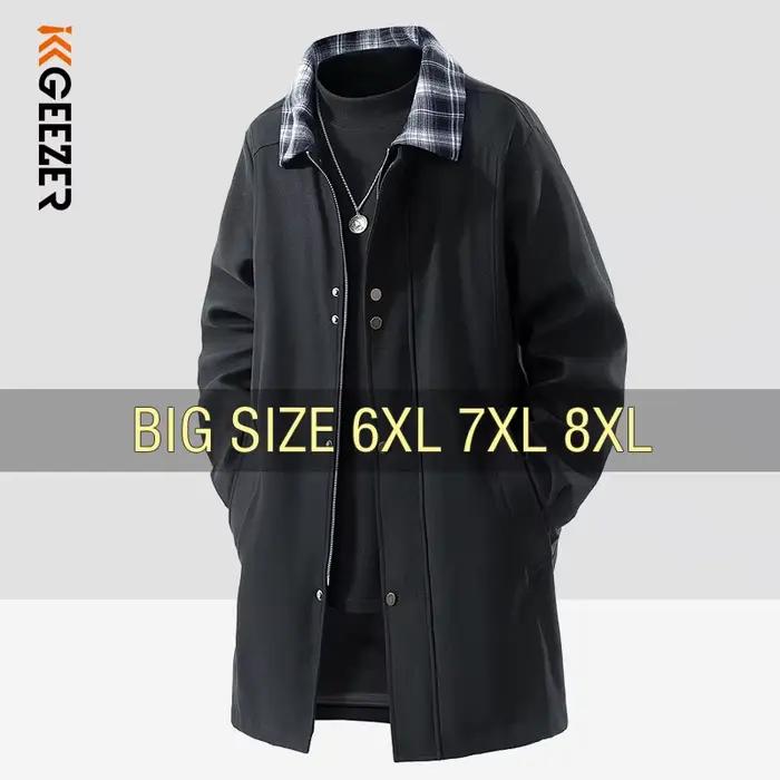 Hommes veste pardessus décontracté longs manteaux Trench surdimensionné 6XL 7XL 8XL grande taille automne flanelle coupe-vent ample confortable doux