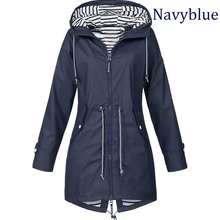 Trench-coat coupe-vent imperméable pour femme, manteau à manches longues, pantalon décontracté, imperméable à capuche avec fermeture éclair, S ~ 5XL, à la mode