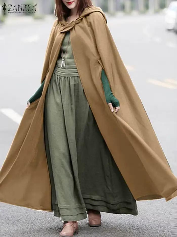 Mode longue Cape manteau ZANZEA femmes à capuche laine mélange