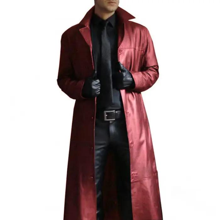 Veste longue en cuir pour hommes de haute qualité Q015 à la mode dieu des joueurs couleur unie vêtements de travail Style coupe ajustée manteau décontracté