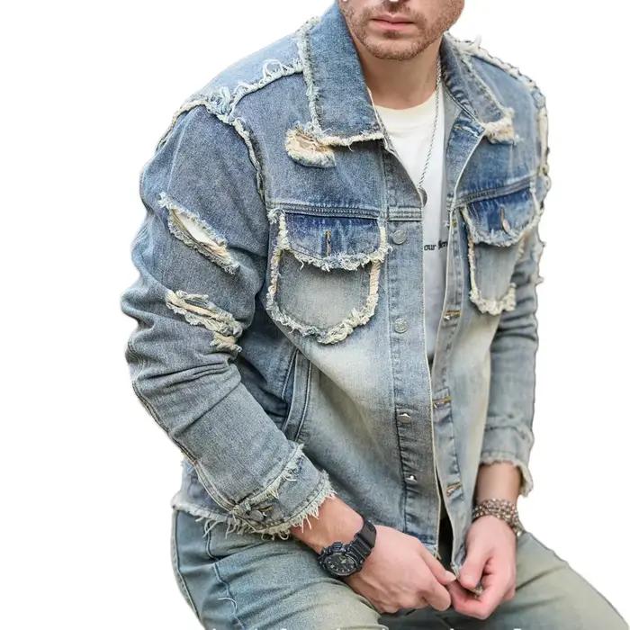 DistMurcia-Veste Slim en Denim de Style Rétro pour Homme, Manteau de Bonne Qualité