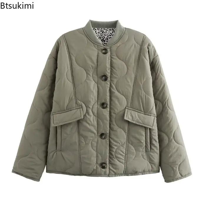 Nouvelle Veste en Coton Doublée Imprimé Léopard pour Femme, Col Rond, Simple Boutonnage, Parka Matelassée, Manteau Chaud Automne Hiver 2026