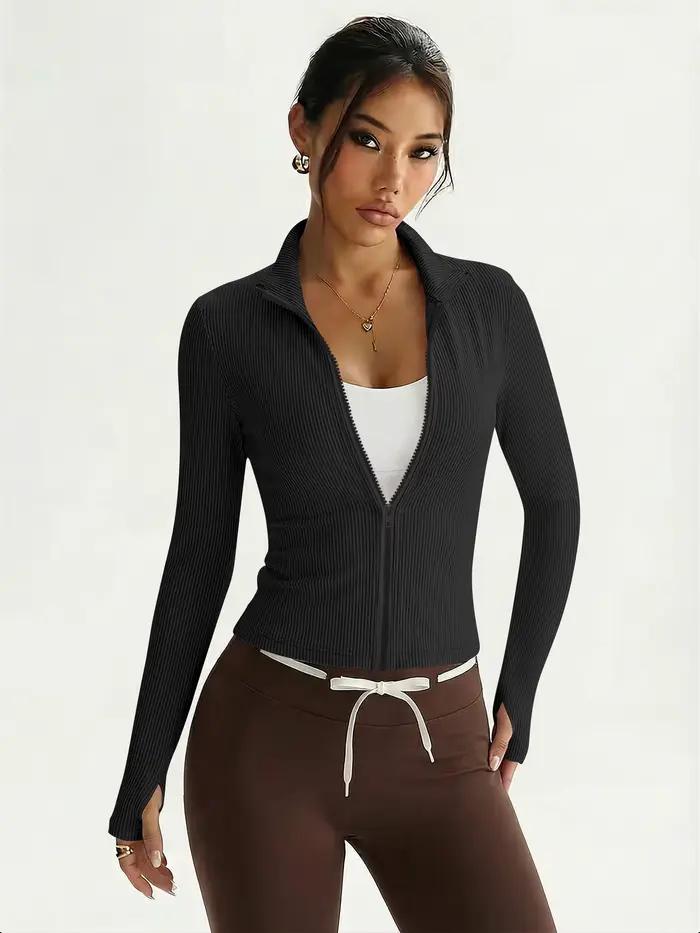 Veste polyvalente en tricot côtelé à fermeture éclair intégrale