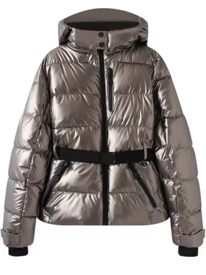 Vestes d'hiver à capuche pour femmes 2026 avec ceinture, parkas chauds et épais à manches longues et col montant, manteaux rembourrés pour le sport, le ski et les activités de plein air