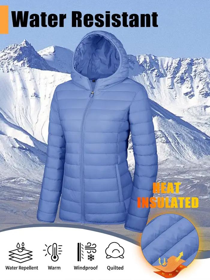TACVASEN Veste bouffante à capuche avec fermeture éclair complète pour femme Manteaux chauds matelassés d'hiver Coupe-vent décontracté rembourré léger vêtements d'extérieur