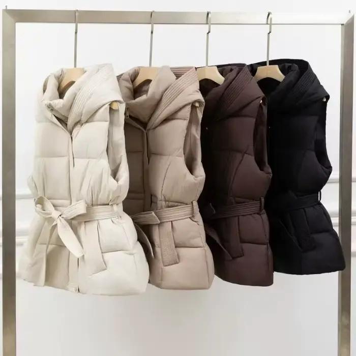 Hiver vers le bas coton gilet veste femmes 2025 nouveau sans manches à capuche bouffant Parkas chaud