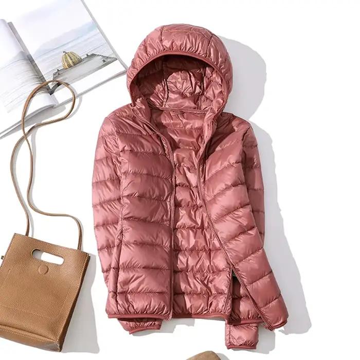 Veste à capuche en duvet de canard blanc pour femme