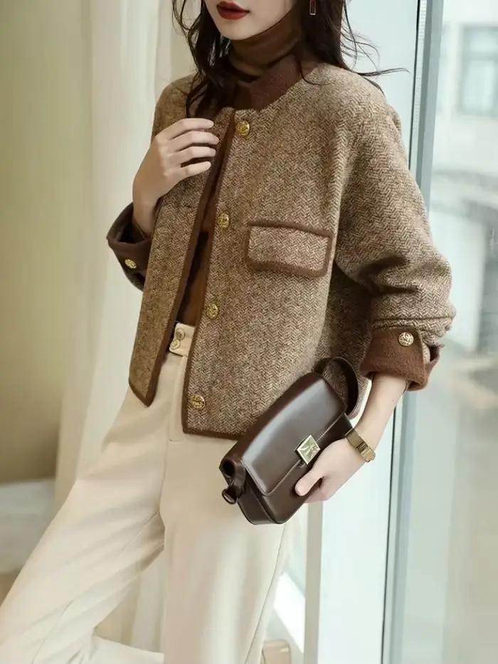 Manteau en mélange de laine demi-ogo pour femme
