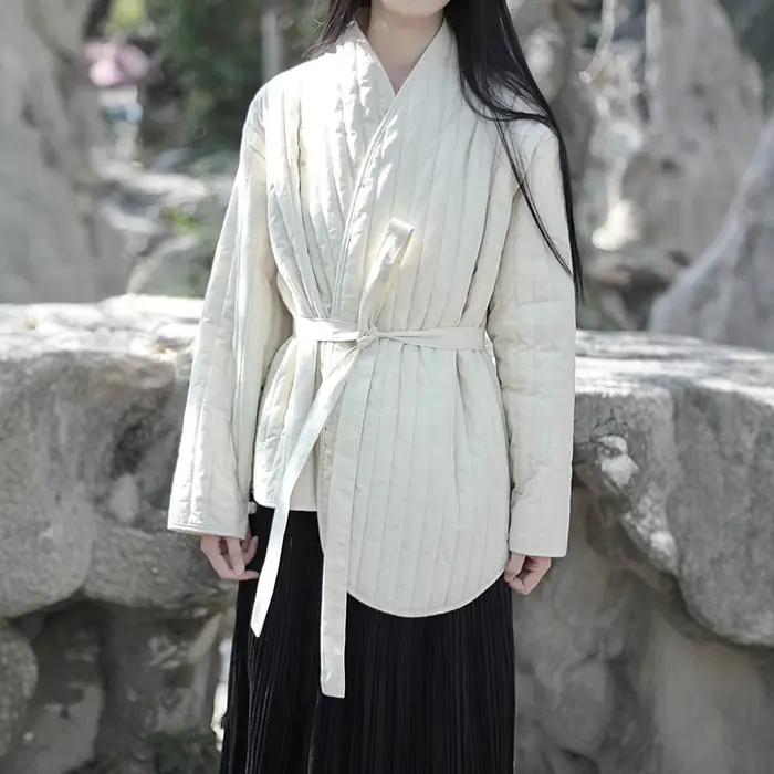 2025 Nouvelle veste vintage en coton chaud pour femme avec cravate