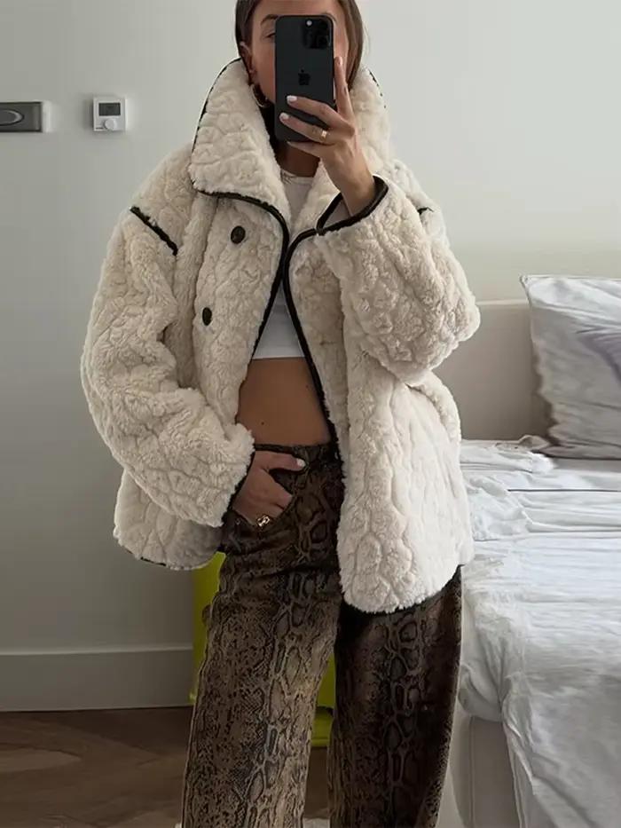 Veste de fourrure à simple boutonnage pour femme