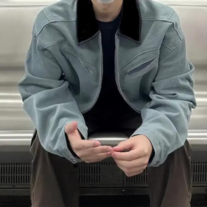Veste en jean YEMOCILE style rétro ample à col pour hommes élégants printemps été bureau confortable