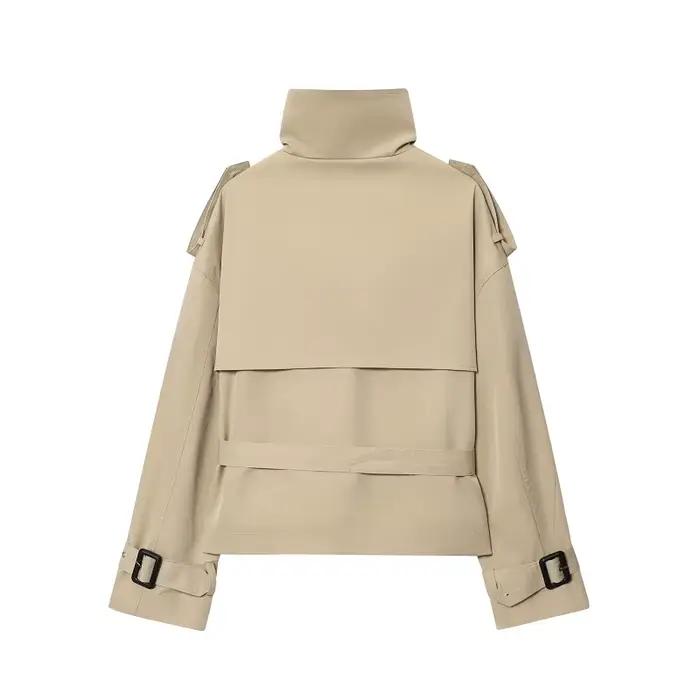 MUJER court femmes Trench Coat Double boutonnage coupe-vent femme ceinture manteaux d'hiver