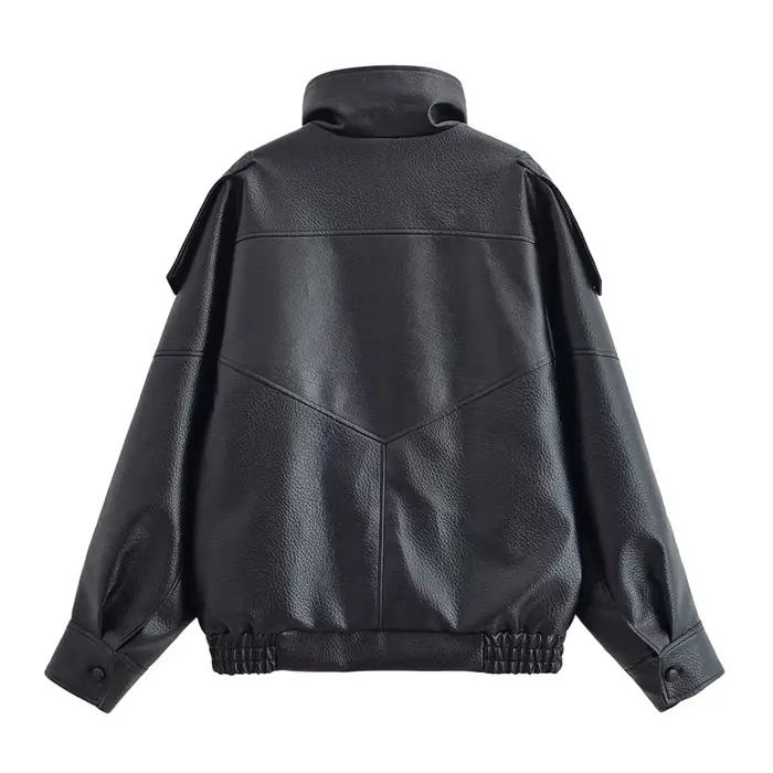 Veste femme automne 2025 nouveau noir à manches longues galets Faux cuir