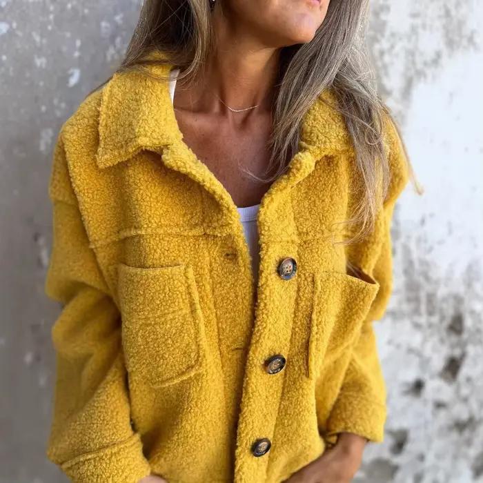 Manteau décontracté pour femme 2026, nouvelle collection automne/hiver, en polaire, double poche, col rabattable, simple boutonnage, veste pour femme