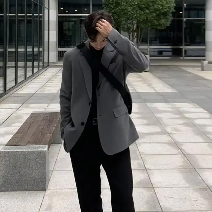 Manteau Long de grande taille pour hommes, vestes de costume surdimensionnées, Blazer noir, vêtements pour hommes, vêtements de Style coréen Premium 2025