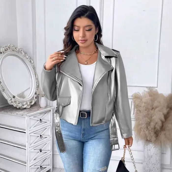 Veste courte en cuir PU pour femmes